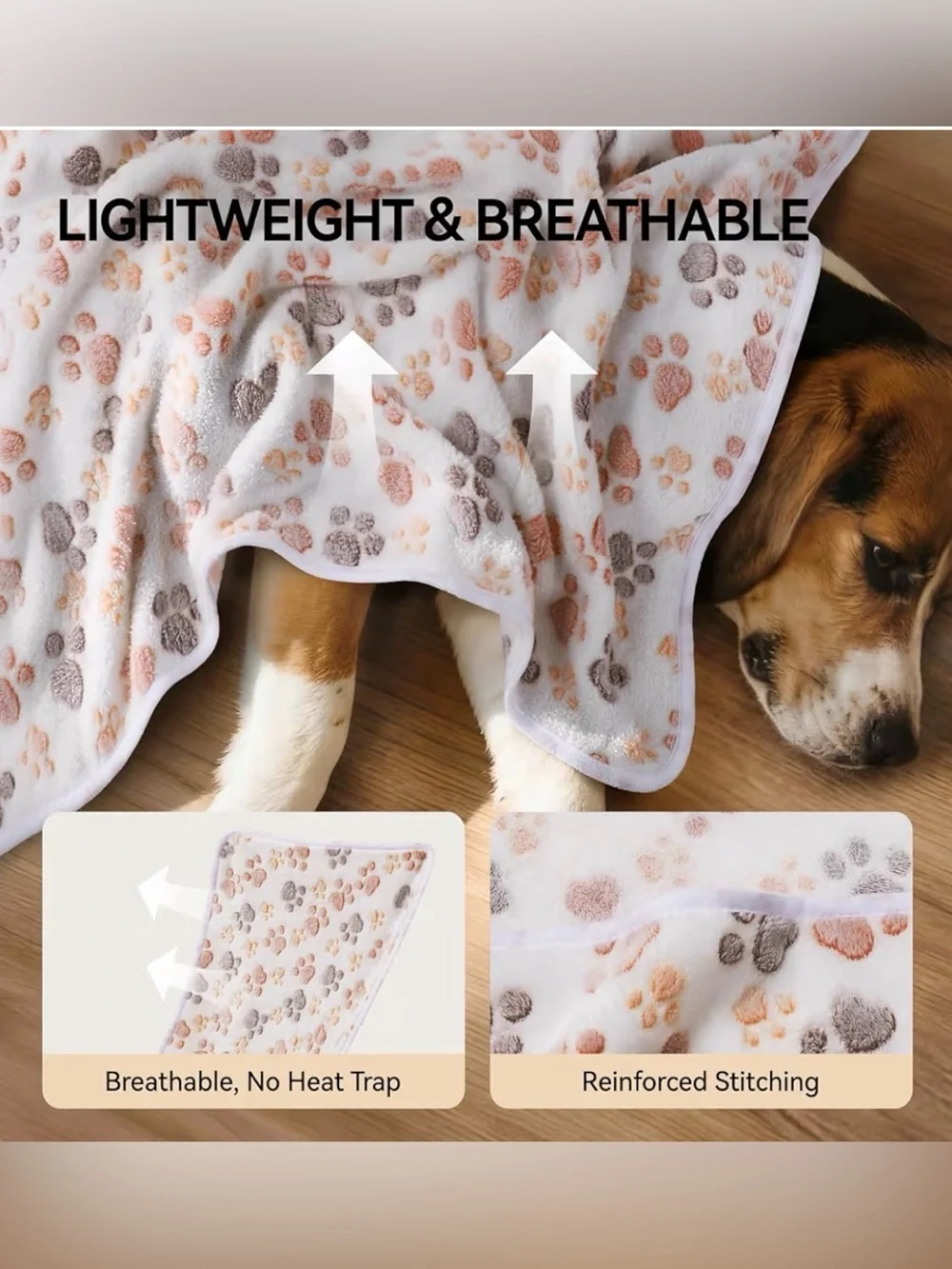 Set of 3 Plush Paw-Print Fleece Throw Blanket - White, Beige, Pink